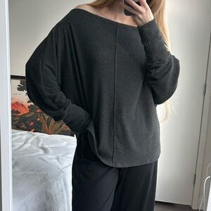 H by Bordeaux Charcoal Off-the-Shoulder Sweater